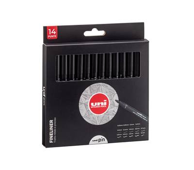 Astuccio Pin fineliner - nero - 14 gradazioni - conf. 14 pezzi - Uni Mitsubishi - M 84007168 - 8059484007168 - DMwebShop