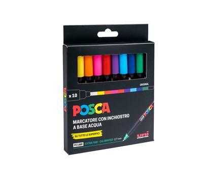 Marcatore Uni Posca PC1M - punta extra fine 0,7 mm - colori assortiti - conf. 10 pezzi - Uni Mitsubishi - M PC1MR 10P - 8007404249099 - DMwebShop