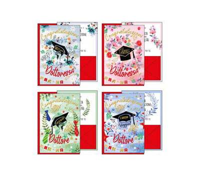 Biglietto auguri portasoldi Laurea - 4 soggetti assortiti - conf. 12 pezzi - Kartos - 07558801 - 8009162362379 - DMwebShop