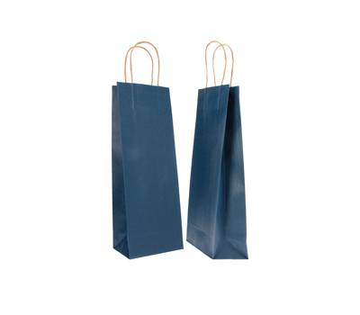 Portabottiglie BARBERA maniglie cordino 14 x 9 x 38 cm carta biokraft blu Mainetti Bags - 2434