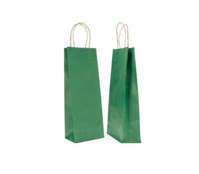 Portabottiglie BARBERA maniglie cordino 14 x 9 x 38 cm carta biokraft verde - 7977