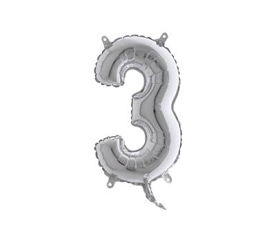 Palloncino - numero 3 - H 36 cm - mylar - argento - Big Party - 42843 - 8020834428438 - DMwebShop