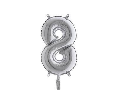 Palloncino - numero 8 - H 36 cm - mylar - argento - Big Party - 42848 - 8020834428483 - DMwebShop