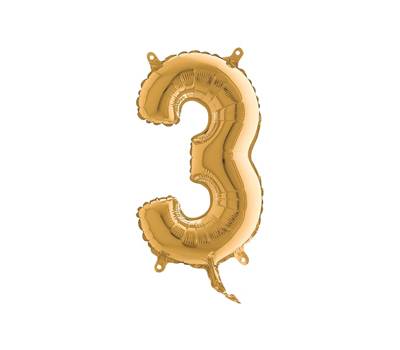 Palloncino - numero 3 - H 36 cm - mylar - oro - Big Party - 42703 - 8020834427035 - DMwebShop