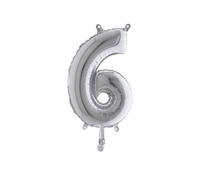 Palloncino numero 6 H 36 cm mylar argento - 29167