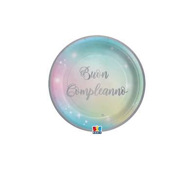 Piatto Soft Rainbow Buon Compleanno diametro 18 cm carta - 29144
