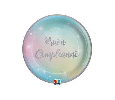 Piatto Soft Rainbow Buon Compleanno diametro 24 cm carta - 29146