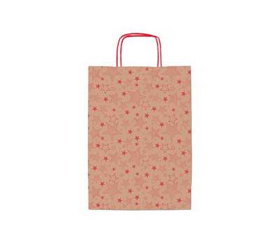Shopper natale 16 x 8 x 21 cm carta kraft fantasia stelline rosso - 29194