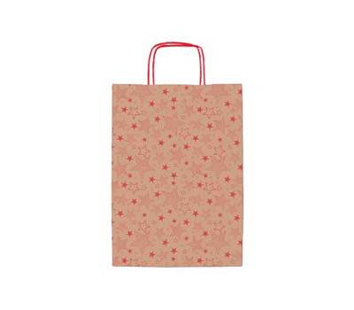 Shopper natale 36 x 12 x 41 cm carta kraft fantasia stelline rosso - 29192