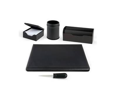 Servizio scrittoio William - ecopelle - 5 componenti - nero - City Time - 60451 - 8002787604510 - DMwebShop