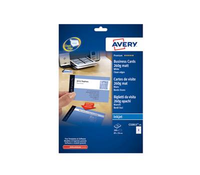 Biglietti da visita 85 x 54 mm 260 gr effetto opaco bianco conf 25 fogli da 8 biglietti Avery C32015 - 2535