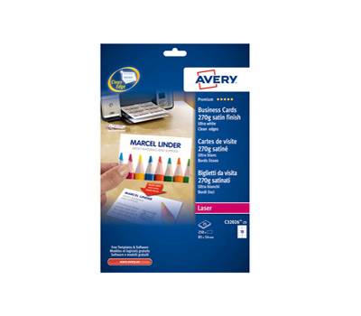 Biglietti da visita 85 x 54 mm 270 gr effetto satinato bianco conf 25 fogli da 10 biglietti Avery C32026 - 1604
