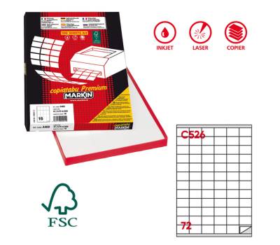 Etichetta adesiva C526 - carta - permanente - 35 x 23,5 mm - 72 etichette per foglio - bianco - scatola 100 fogli A4 - Markin - X210C526 - 8007047023650 - DMwebShop