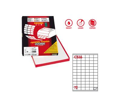 Etichetta adesiva C526 - carta - permanente - 35 x 23,5 mm - 72 etichette per foglio - bianco - scatola 100 fogli A4 - Markin - X210C526 - 8007047023650 - DMwebShop