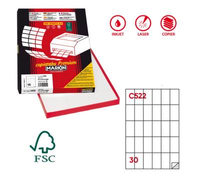 Etichetta adesiva C522 - permanente - 35 x 59 mm - 30 etichette per foglio - bianco - scatola 100 fogli A4 - Markin - X210C522 - 8007047023339 - DMwebShop