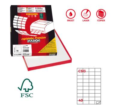 Etichetta adesiva C513 - carta - permanente - 52,5 x 29,7 mm - 40 etichette per foglio - bianco - scatola 100 fogli A4 - Markin - X210C513 - 8007047022615 - DMwebShop