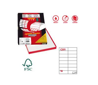 Etichetta adesiva C511 - permanente - 105 x 37,12 mm - 16 etichette per foglio - bianco - scatola 100 fogli A4 - Markin - X210C511 - 8007047022455 - DMwebShop
