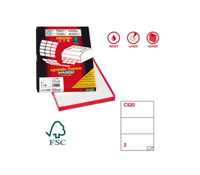 Etichetta adesiva C520 - permanente - 210 x 99 mm - 3 etichette per foglio - bianco - scatola 100 fogli A4 - Markin - X210C520 - 8007047023179 - DMwebShop