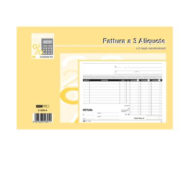 Blocco fatture 3 aliquote Iva - 50 fogli 2 copie autoricalcanti - 15 x 23 cm - Edipro - E5289A - 8023328528911 - DMwebShop