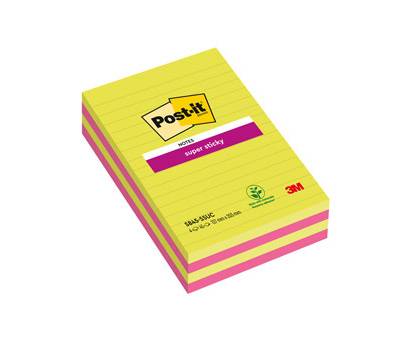 Blocco foglietti - Super Sticky - rettangolari a righe 45 fogli - 5845-4SSUC - 127 x 203 mm - colori Ultra - conf. 4 pezzi - Post-it - 7100235841 - 51135813300 - DMwebShop