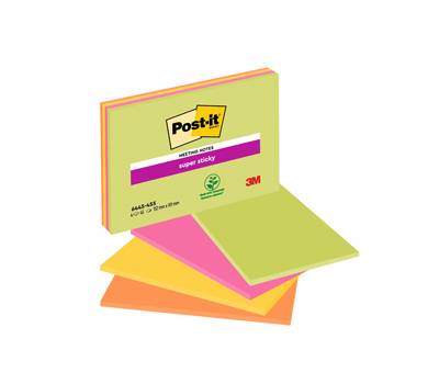 Blocco foglietti Super Sticky Meeting Notes - rosa e verde neon - 152 x 101 mm - 45 fogli - conf. 4 pezzi - Post-it - 7100235019 - 51131849686 - DMwebShop