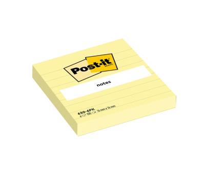 Blocco foglietti - giallo Canary - a righe - 76 x 76 mm - 100 fogli - conf. 6 pezzi - Post-it - 7100263309 - DMwebShop