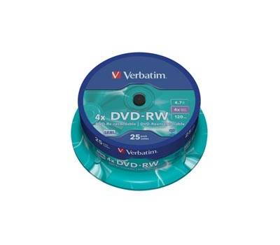 Confezione 25 DVD-RW - argento lucido - serigrafato - 4,7 Gb - Verbatim - 43639 - 23942436393 - DMwebShop