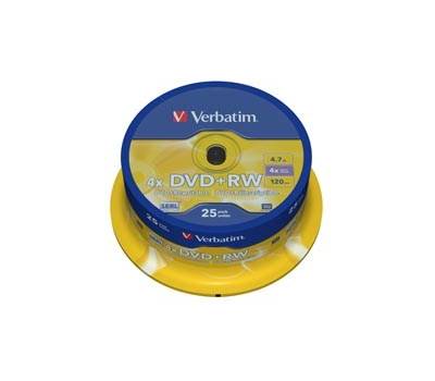 Scatola 25 DVD+RW - serigrafato Spindle - 4,7 Gb - Verbatim - 43489 - 23942434894 - DMwebShop