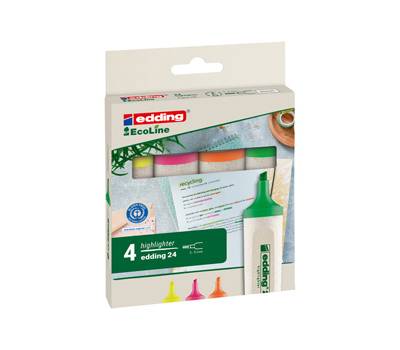 Evidenziatore 24 EcoLine - punta a scalpello - tratto 2 - 5 mm - astuccio 4 colori - Edding - 4-24-4S - 4004764917723 - DMwebShop Evidenziatore 24 EcoLine - punta a scalpello - tratto 2 - 5 mm - astuccio 4 colori - Edding - 4-24-4S - 4004764917723 - DMwebShop