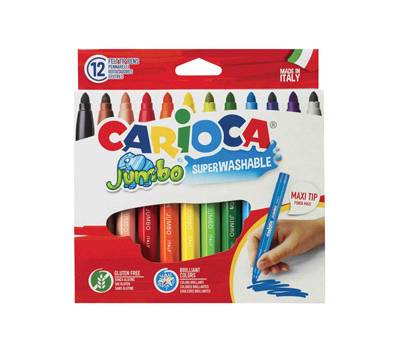 Pennarelli Jumbo punta 6 mm colori assortiti lavabili astuccio 12 pezzi - 18406