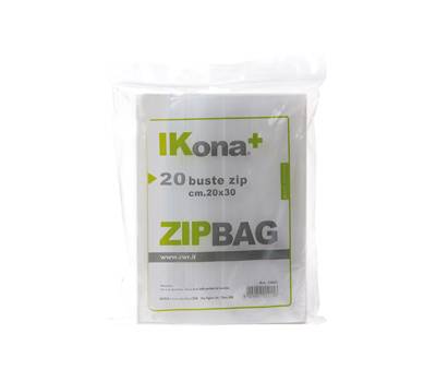 Sacchetti Zip - 20 x 30 cm - PE - trasparente - scatola 20 pezzi - conf. 15 pezzi - Ikona - 1801 - 8004957012156 - DMwebShop