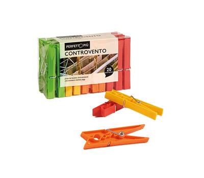 Mollette biancheria Controvento Colours - colori assortiti - conf 20 pezzi - Perfetto - 0389C - 8000957038936 - DMwebShop