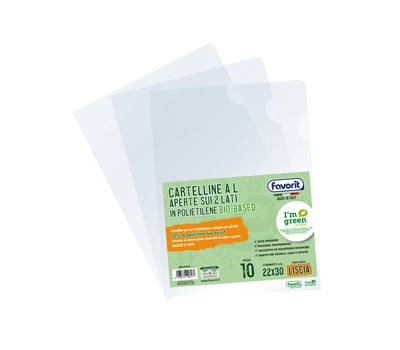 Cartelline a L - 22 x 30 cm - PE Bio-Based - liscio superior - trasparente - conf. 10 pezzi - Favorit - 400178018 - 8006779048177 - DMwebShop
