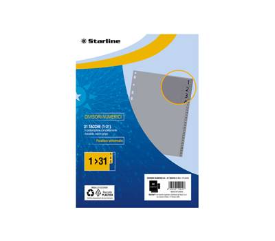 Divisori numerici 31 tacche A4 PP grigio - 7970