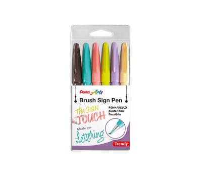 Pennarello Brush Trendy Sign Pen - colori assortiti - conf. 6 pezzi - Pentel - 0022407 - 8006935224070 - DMwebShop