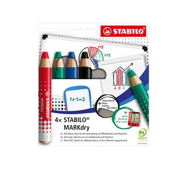 Matitoni Markdry per lavagne - con temperino e panno microfibra - astuccio 4 pezzi - Stabilo - 648/4 - 4006381582520 - DMwebShop