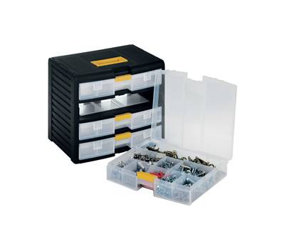 Cassettiera portautensili modulare - 4 cassetti - con maniglia - 39,1 x 29 x 33,4 cm - PPL - trasparente-nero - Store-Age - 1002299 - 8005646022999 - DMwebShop