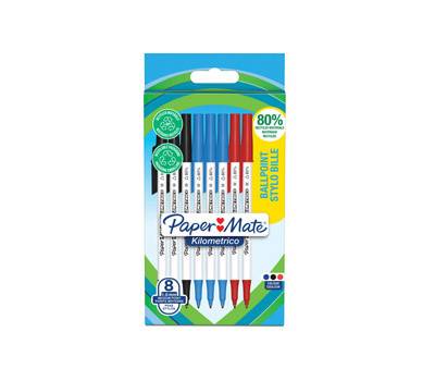 Penna sfera con cappuccio Kilometrico Recycled - punta 1 mm - colori assortiti - conf. 8 pezzi - Papermate - 2187680 - 3026981876806 - DMwebShop