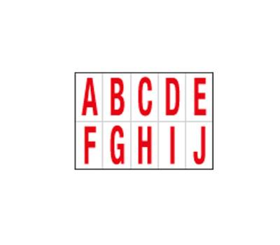 Lettere adesive da A a J - in PVC - 56 x 99 mm - 10 etichette per foglio - 1 foglio - rosso-bianco - Cartelli Segnalatori - 915AJ - 8409151101826 - DMwebShop