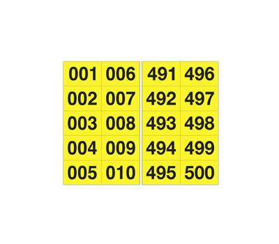 Numero adesivo da 001 a 500 - 45 x 24 mm - 10 etichette per foglio - 50 fogli - nero-giallo - Cartelli Segnalatori - 908.25 - 8409082101841 - DMwebShop