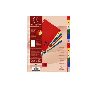 Divisori Numerici - 1-12 - PPL opaco - A4 - colori assortiti - conf. 20 pezzi - Exacompta - 1512E - 3130630015123 - DMwebShop