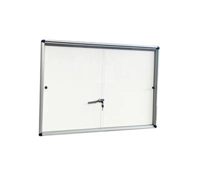 Bacheca per interni con anta scorrevoli fondo bianco magnetico 6 fogli A4 orizzontale - 11884