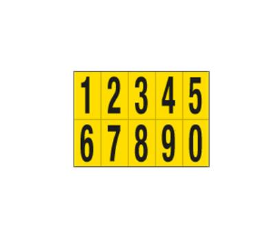 Numeri adesivi da 0 a 9 in PVC 56 x 99 mm 10 etichette per foglio 1 foglio nero giallo Cartelli Segnalatori - 12591