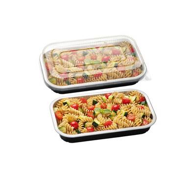 Contenitore alluminio stirato+coperchio in R-PET - 4 porzioni - 22 x 15x 4,4 cm - conf. 25 pezzi - Cuki Professional - 154228467 - 8003980600026 - DMwebShop