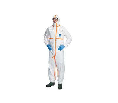 Tuta Tyvek 800J - con nastrature arancioni - taglia L - bianco - Dupont - TY390.59.01-L - 5450208013053 - DMwebShop