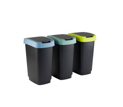 Pattumiera con coperchio basculante 50 lt 40,1 x 29,1 x 60,2 cm PPL grigio verde lime kit 3 pezzi - 20151