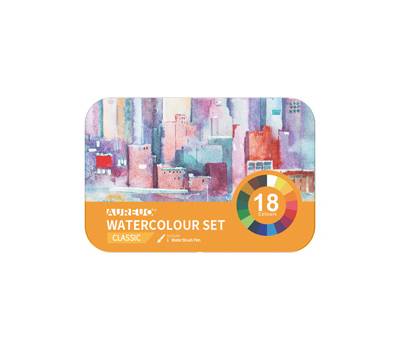 Acquerelli demi-godet - con pennello brush - in scatola di metallo - colori classici assortiti - astuccio 18 colori - Dom - 13060/1 - 6902983052608 - DMwebShop