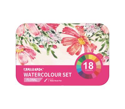 Acquerelli demi-godet - con pennello brush - in scatola di metallo - colori floreali assortiti - astuccio 18 colori - Dom - 13060/3 - 6902983052622 - DMwebShop