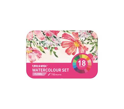 Acquerelli demi-godet - con pennello brush - in scatola di metallo - colori floreali assortiti - astuccio 18 colori - Dom - 13060/3 - 6902983052622 - DMwebShop