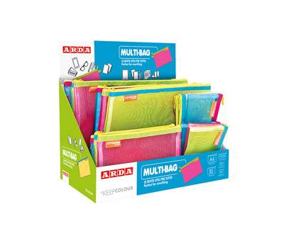 Buste con zip - 5 formati assortiti - retina - colori fluo - display 36 pezzi - Arda - 0211EXP - DMwebShop